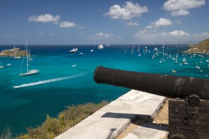 Canons on the hill at St. Barth island, Caribbean sea